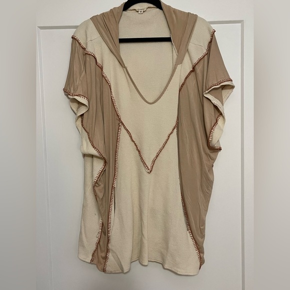 POL Tan and Cream Hooded Short Sleeve Shirt - Picture 1 of 5